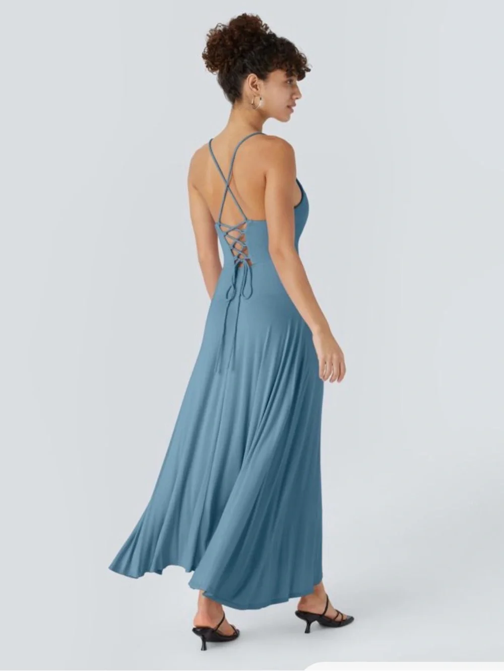 Halara Cowl Neck Spaghetti Strap Maxi Dress in Dusty Blue M - Picture 2 of 6